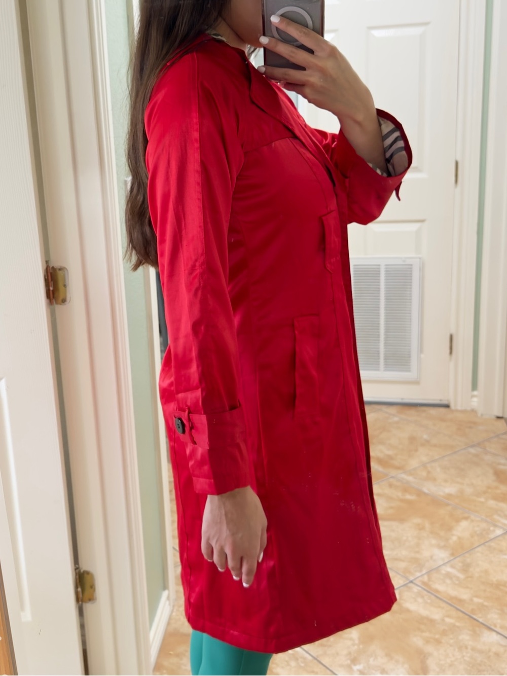 Red Satin Burberry Trench Coat - Picture 5 of 7